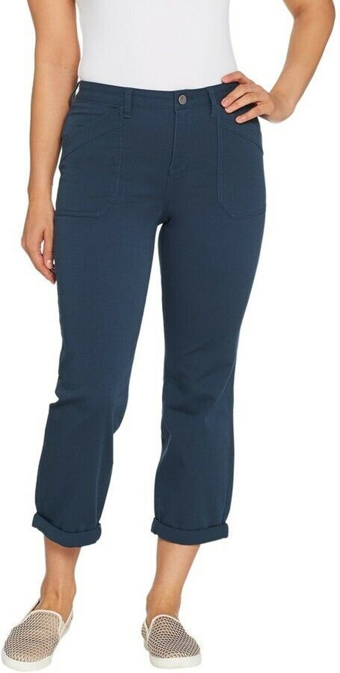 LOGO by Lori Goldstein Twill Boyfriend Pant Sz 2 Petite Navy Blue Chino NWOT
